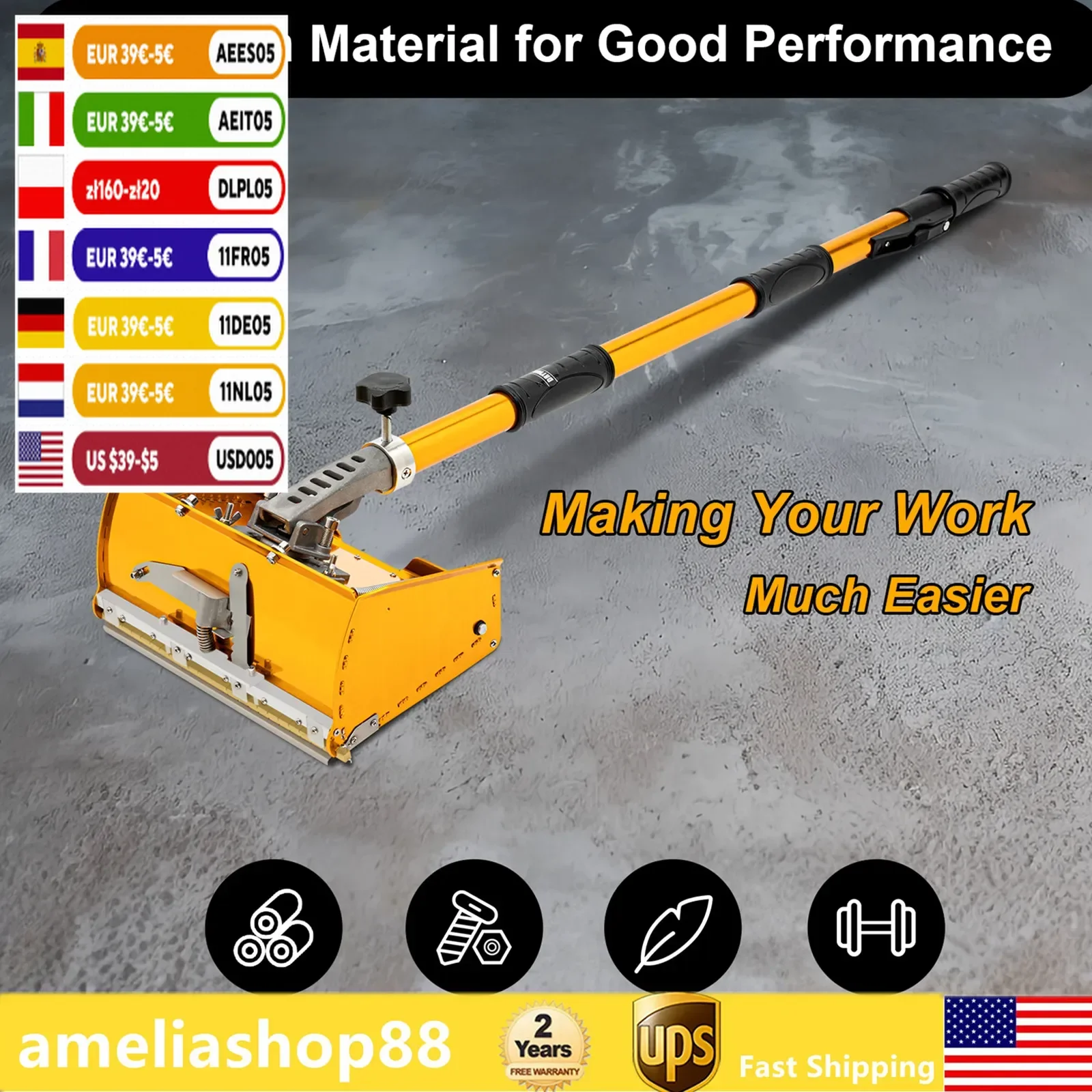 Drywall Master Tools Plastering Flat Finishing Box Kit 9.8" Lastering Plaster Box with 40-64'' 120° Adjustable Extendable Handle