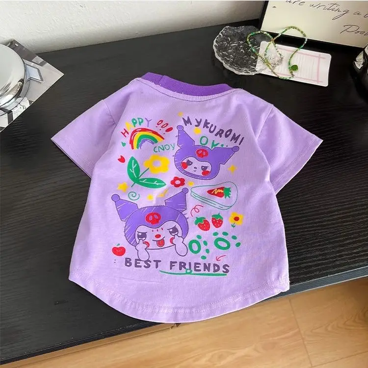 Kawaii Anime Sanrios Kinder Kurzarm Kuromi Jungen Mädchen Baumwolle T-Shirts koreanischen Stil Mode lässig Tops Sommer Kinder Kleidung