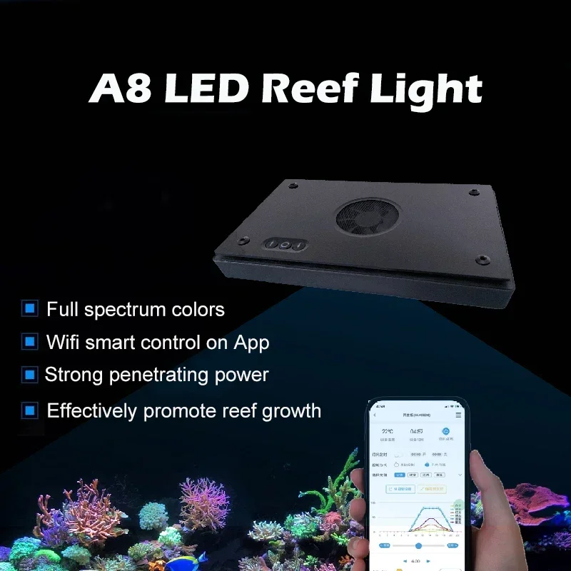 A8 Dimmable 215W Marine Aquarium WiFi LED Reef Light for Saltwater Coral Fish Tanks