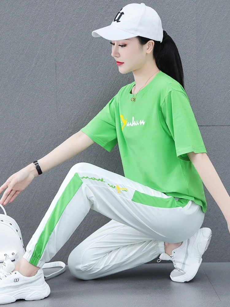 

Track Suit Ladies 2022 Summer Two Piece Set Women Loose Korean Fashion Casual Sportswear Suit Short Sleeve Square Dance Shuffle