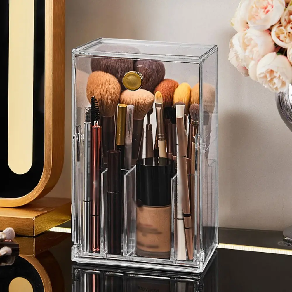 

Transparent Makeup Display Rack Flip-Top Portable Makeup Brushes Holder 17 Slots with Lid Cosmetic Brush Storage Box Bathroom
