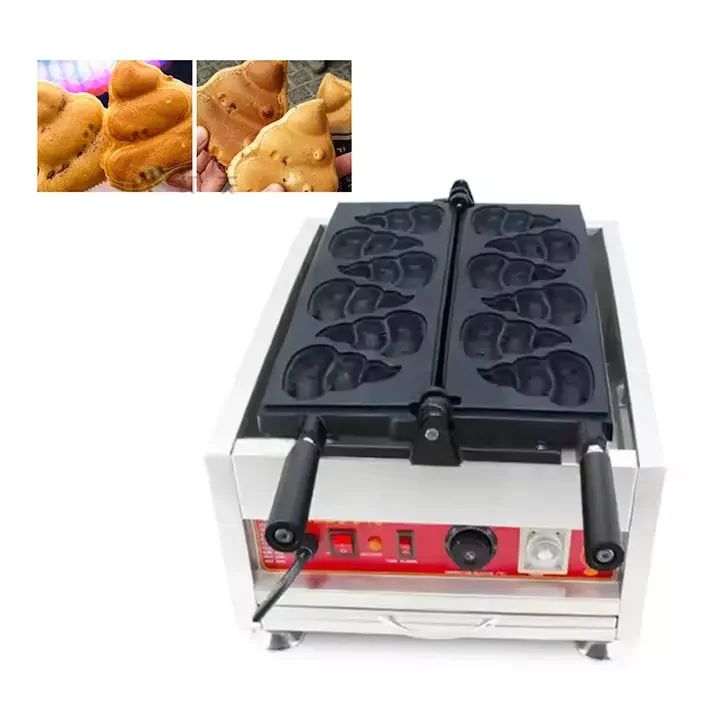 6-Piece Poop Shape Waffle Machine Electric Automatic Commercial Base Custom Shape Waffle Machine