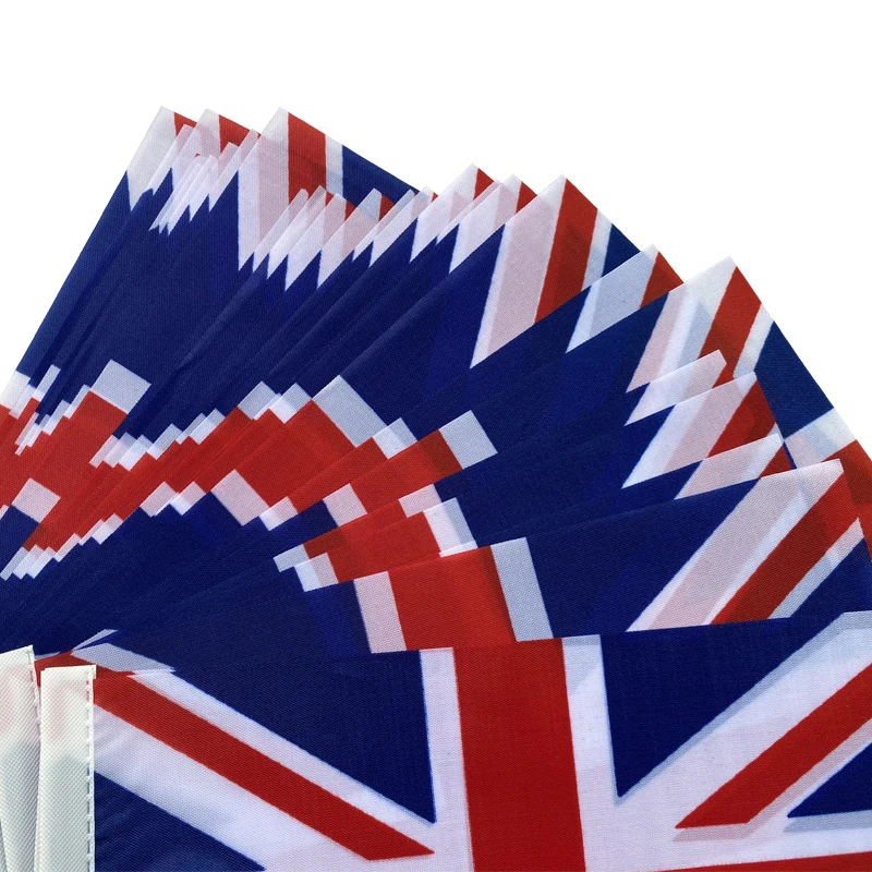Aerlxemrbrae 50pcs 21*14cm England Hand Flag UK Flying Flag Britain United Kingdom Banner With Plastic Flagpoles