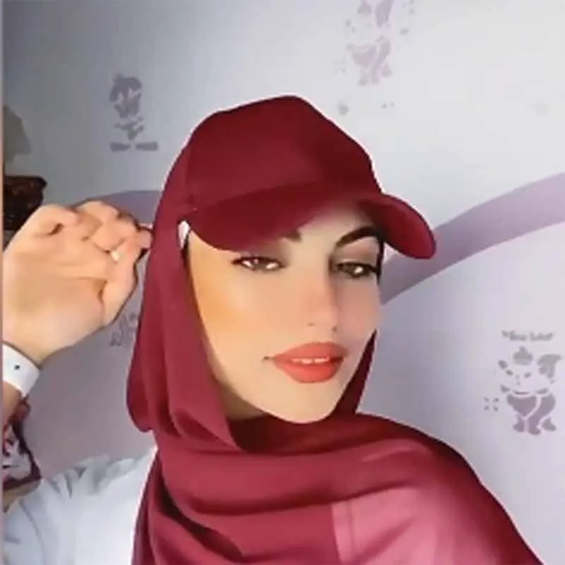 Muslim Women Veil Hat Monochromatic Chiffon Scarf Baseball Cap Hijab Sports Style Add On With Integrated Hat