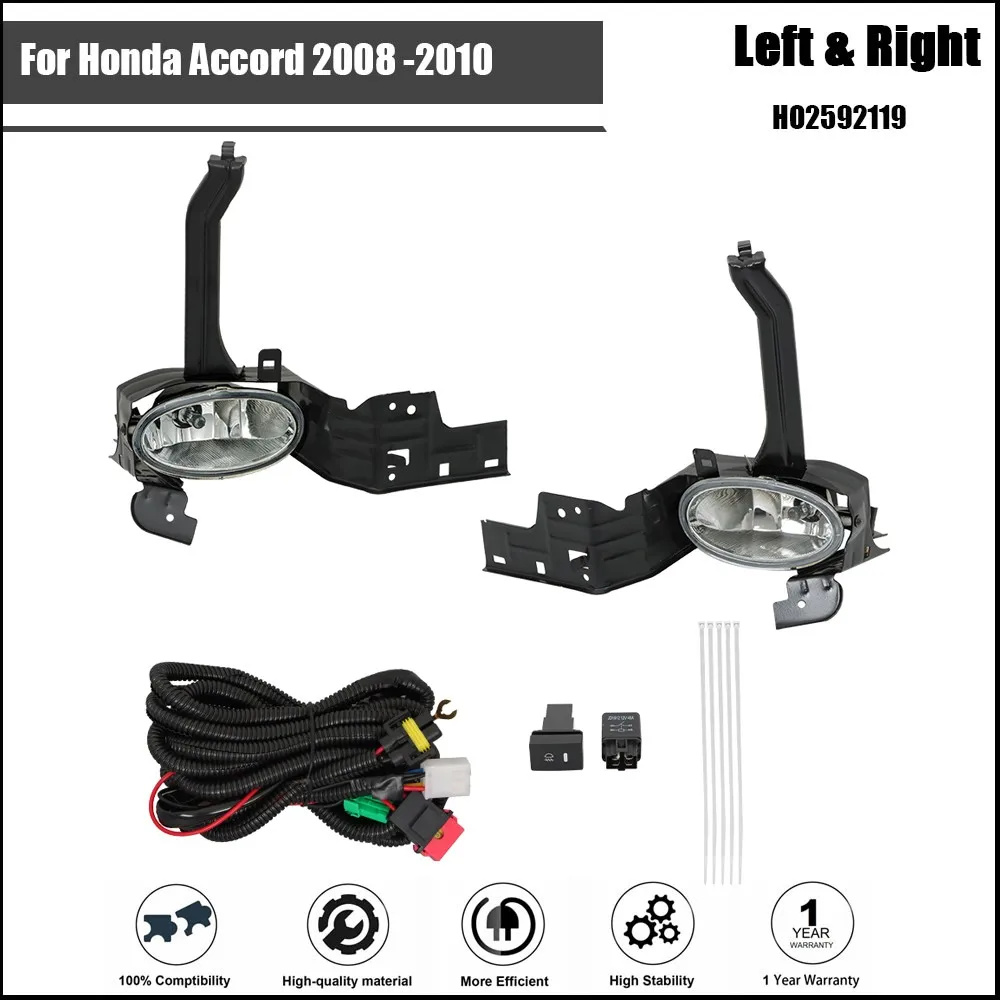 Driving Fog Light Lamp Chrome + Switch +Bezel For Honda Accord 2008 -2010