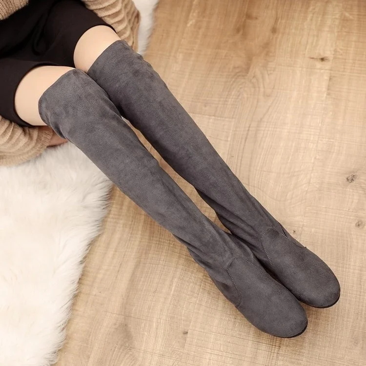 Large Size 35-43 Woman Over The Knee Boots Autumn Winter Boots Suede Thin Elastic Flat High Tube Women\'s Women Shoes Black Blue