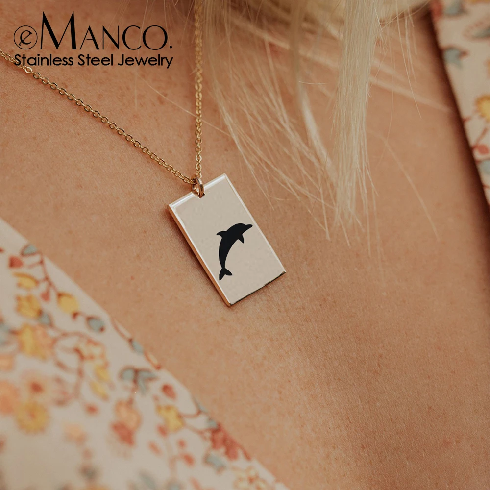 EMANCO  New Stainless Steel Personalized DIY Engraved Pendant Necklace Rectangular Charm Necklaces Gift Factory Direct Sales