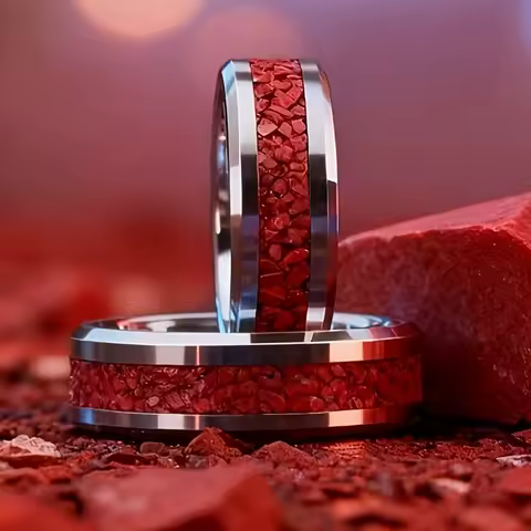 Fashion Silver Color Men Stainless Steel Ring with Red Stone Inlay Rings for Men Women Wedding Jewelry Valentine's Day Gifts