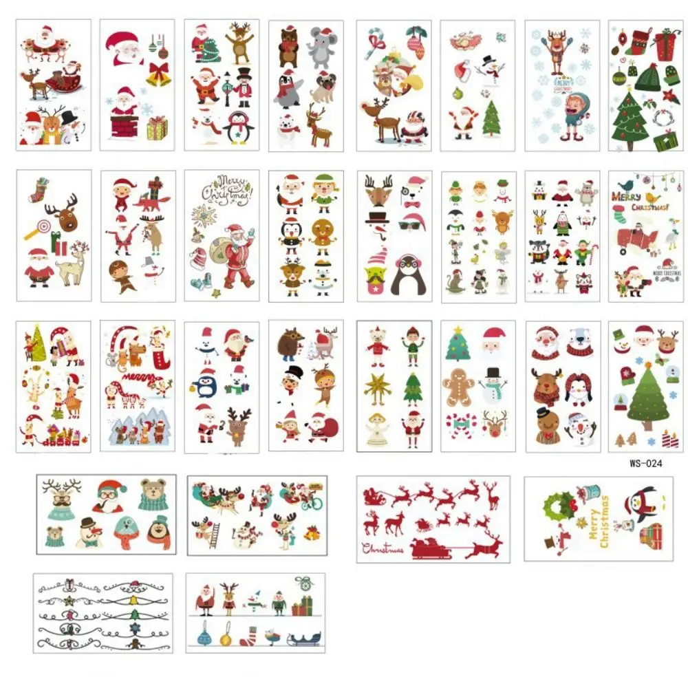 30sheets Elk Candle Tattoo Stickers Snowman Waterproof Santa Claus Stickers Cartoon Body Art Christmas Disposable Tattoos Men