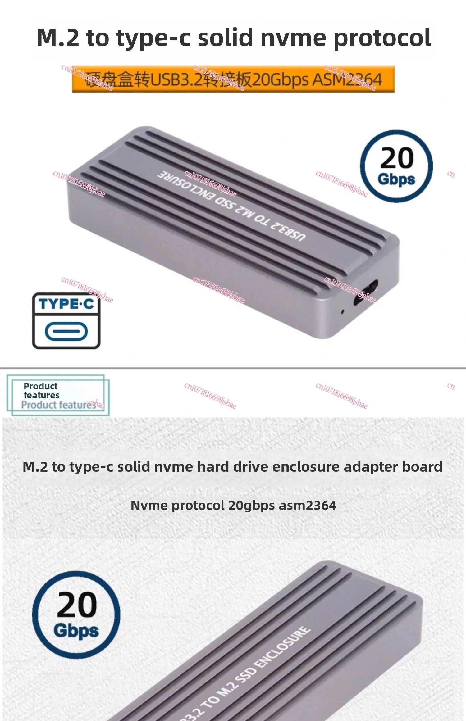 RTL9220 USB3.2 naar 20 Gbps M.2 NVMe SSD-behuizing Gen2 * 2 SSD