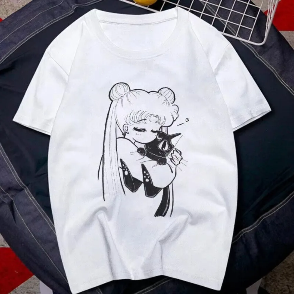 

MINISO 90s Anime Sailor Moon Retro Graphic T Shirt Summer Cotton Men Women Tee Street-wear Casual Trend Short Sleeve Hip Hop Top