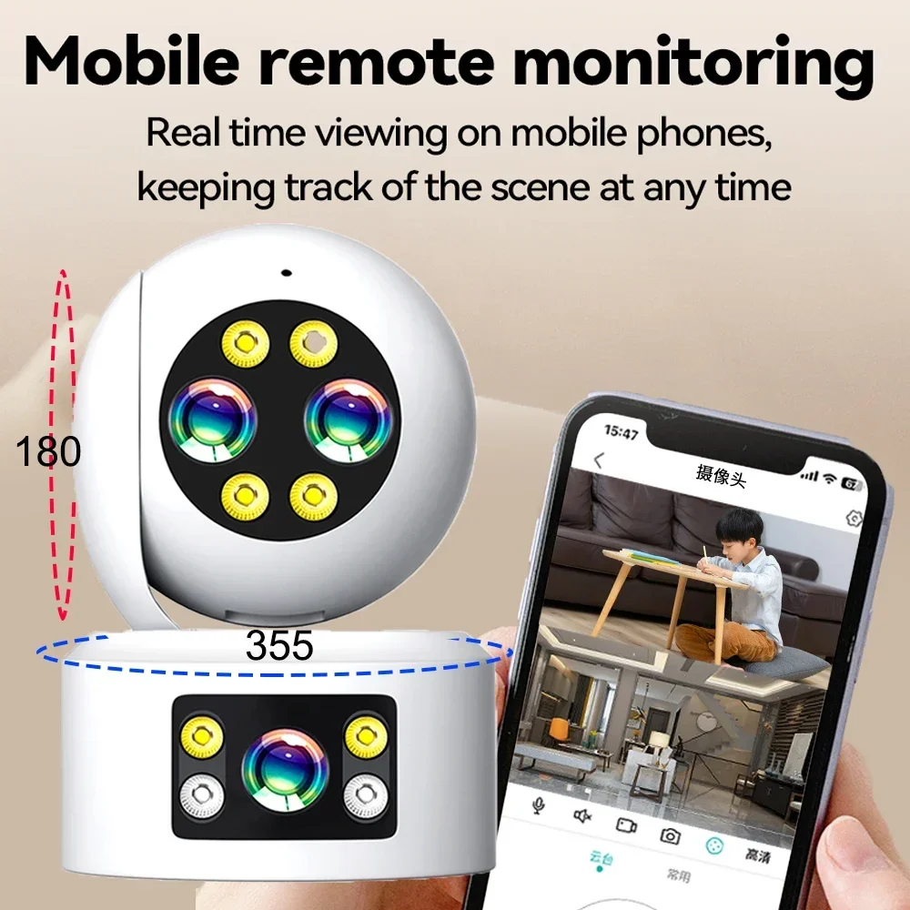 4MP WiFi Camera 10X Zoom Dual Screen Indoor Baby Monitor Auto Tracking Home Security Protection Video Call Video Surveillance