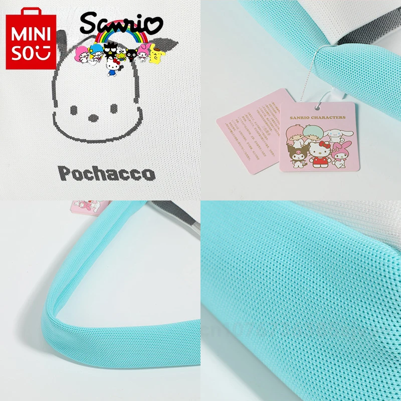 Miniso 2024 Nieuwe Dames Handtas Modieuze Hoge Kwaliteit Meisje Schoudertas Cartoon Veelzijdige Grote Capaciteit Dames Gebreide Tas