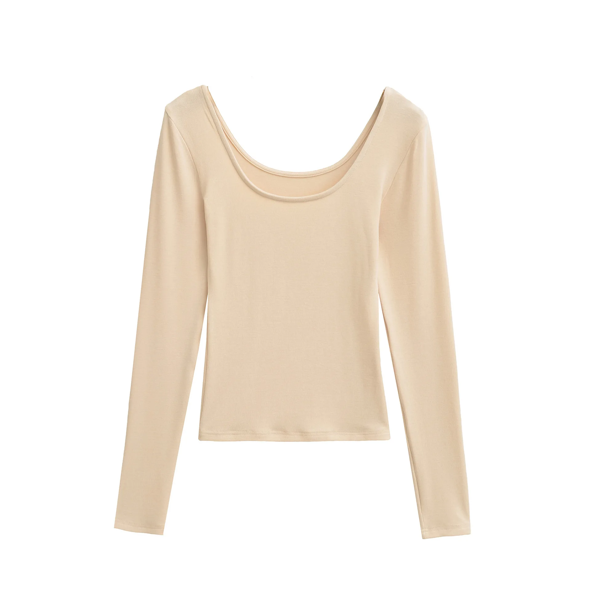 Spicy Girl col en U profond cachemire à manches longues femmes automne nouveau coupe ajustée couleur unie épaule régulière Base petit haut T-Shirt J8BX