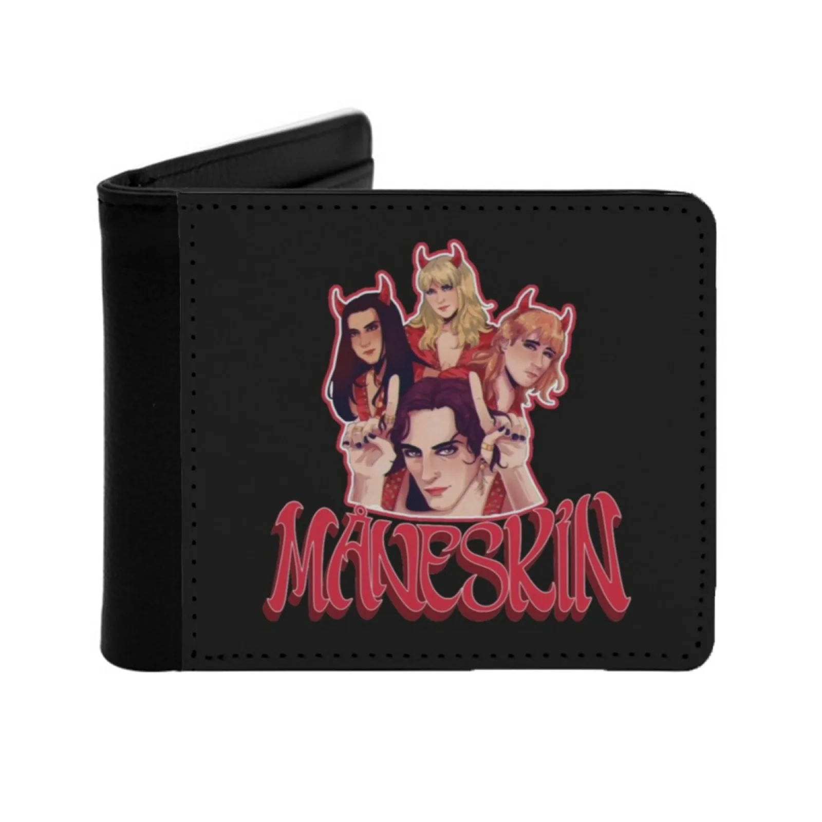 Maneskin Leather Men Wallets Credit Card Holder Purse Black Wallet Maneskin Maneskin Maneskin 2021 2021 Zitti E Buoni Esc Esc