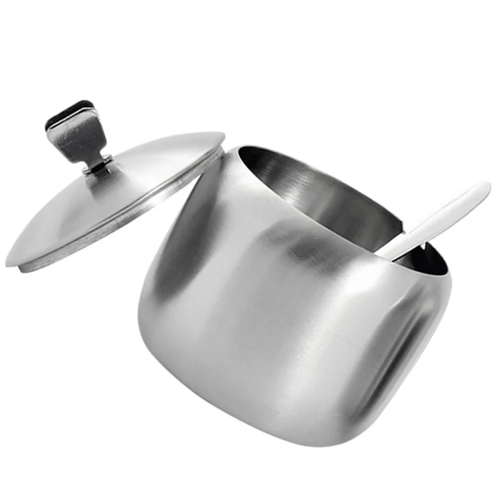

1Set Seasoning Jar Stainless Steel Spice Container Salt Sugar Holder Kitchen Condiments Storage Sugar Bowls with Lid