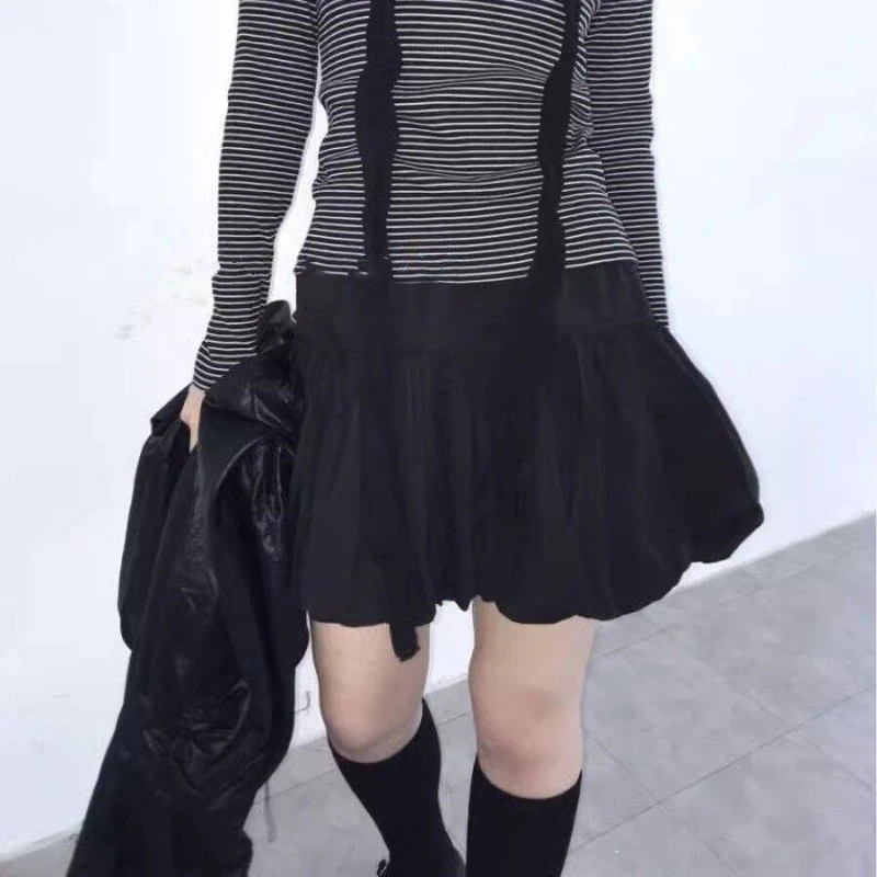 

Skirts Women Puffy Lace-up Chic Solid Elastic Waist All-match Mini Trendy Ulzzang Harajuku Sweet Cool Girls Popular Summer Y2k