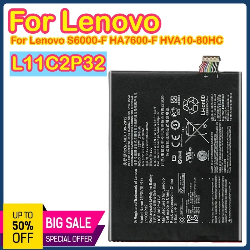 

L11C2P32 3.85V 6100mAh Battery For Lenovo IdeaTab S6000 S600H B6000 A7600 6100mAh Batteira