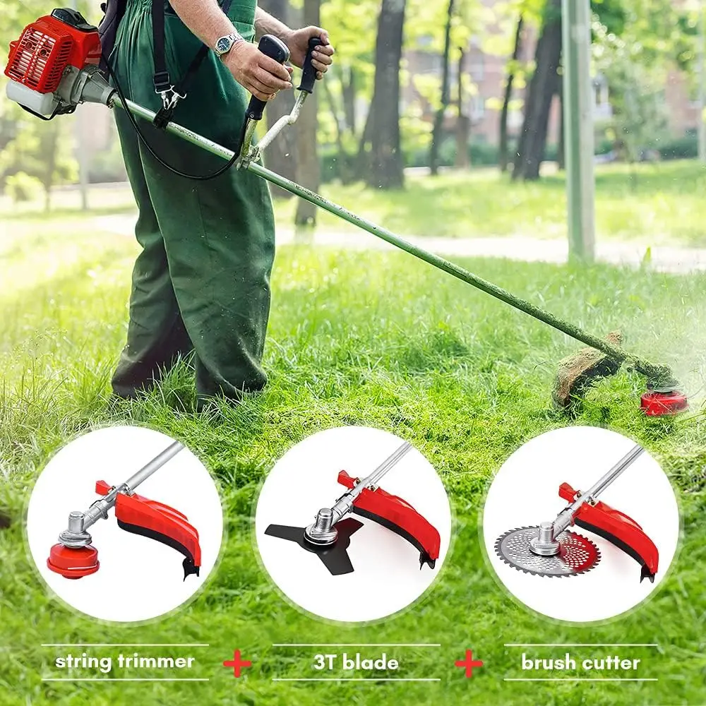 Gas Powered, 42.7cc 2 Cycle 3 in 1 Weed Eater, Powerful Cordless String Trimmer, 18-Inch Cutting Path, Brush Cutter, 3-Teeth