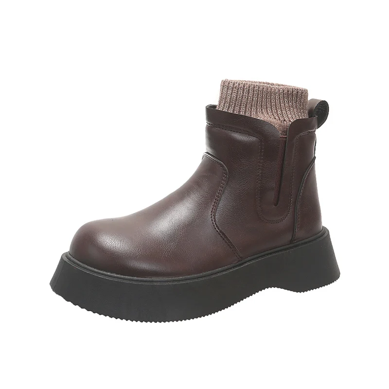 รองเท้าบูทหุ้มข้อขนสัตว์สำหรับผู้หญิง รองเท้าบูทหิมะแบบแบน รองเท้าฤดูหนาวที่อบอุ่น รองเท้าแฟชั่นสำหรับเดินเล่น รองเท้าหนัง รองเท้าบูทเชลซีขนสั้น