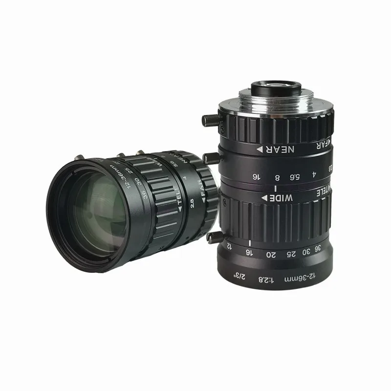 FA zoom industrial lens 5 million 12-36mm low distortion machine vision C mount 2/3 camera large aperture detection