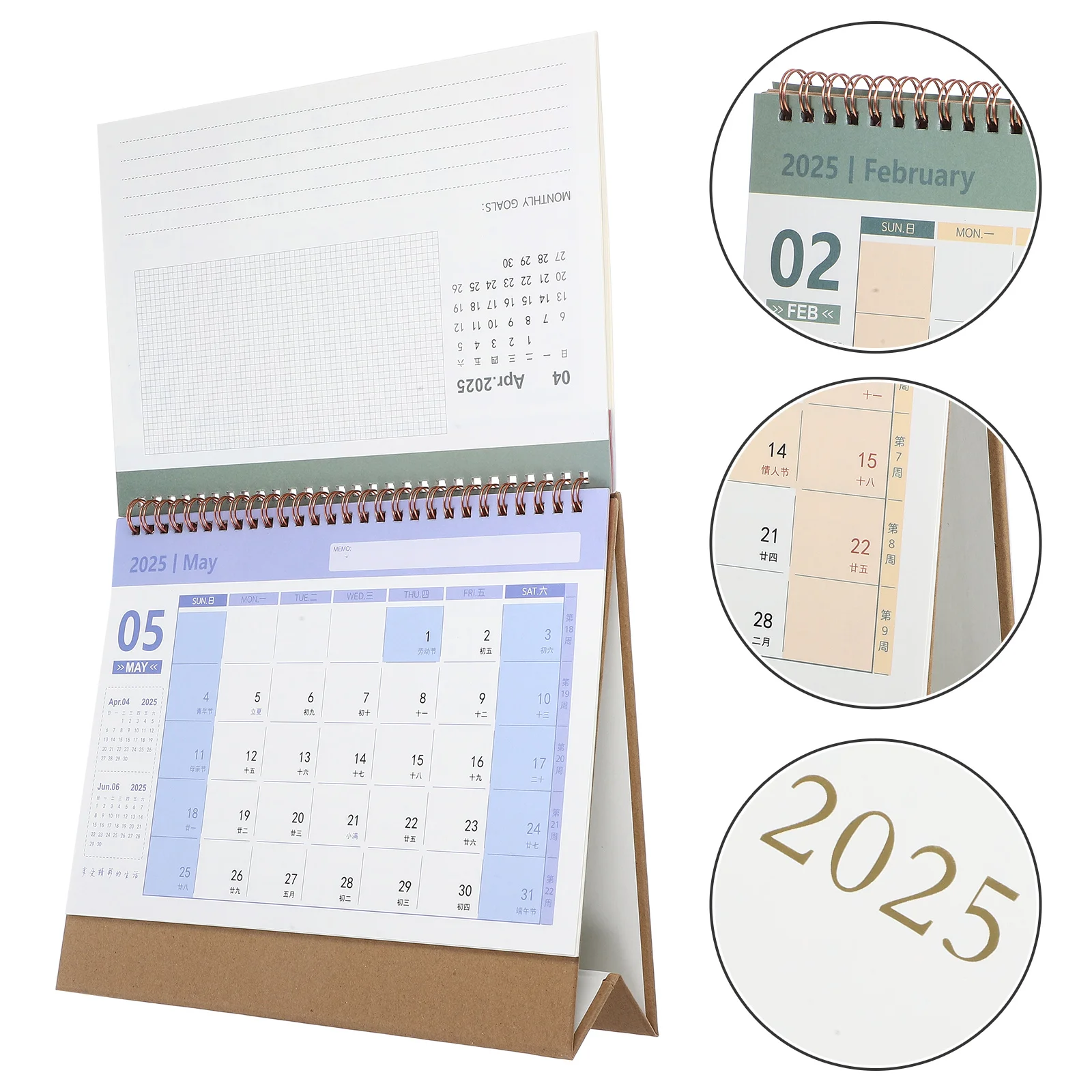 Portable 2025 Desk Calendar Office Planning Paper 2024 Planner Standing Decoration