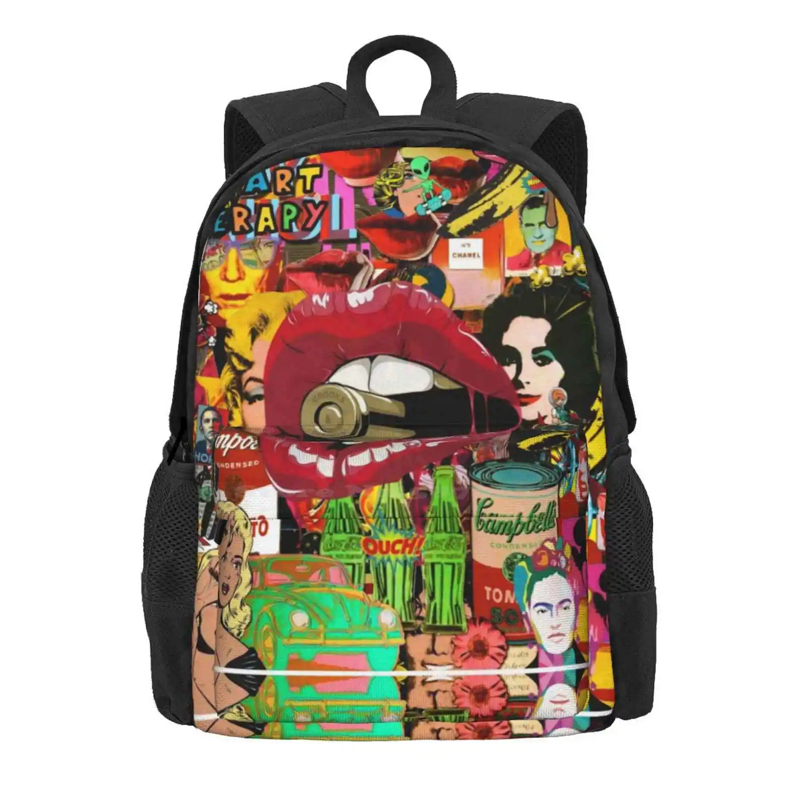 Pop Art Therapy Hot Sale Schoolbag Backpack Fashion Bags Surrealism Pop Art Contemporary Art Amazing Art Colorful Art Collage