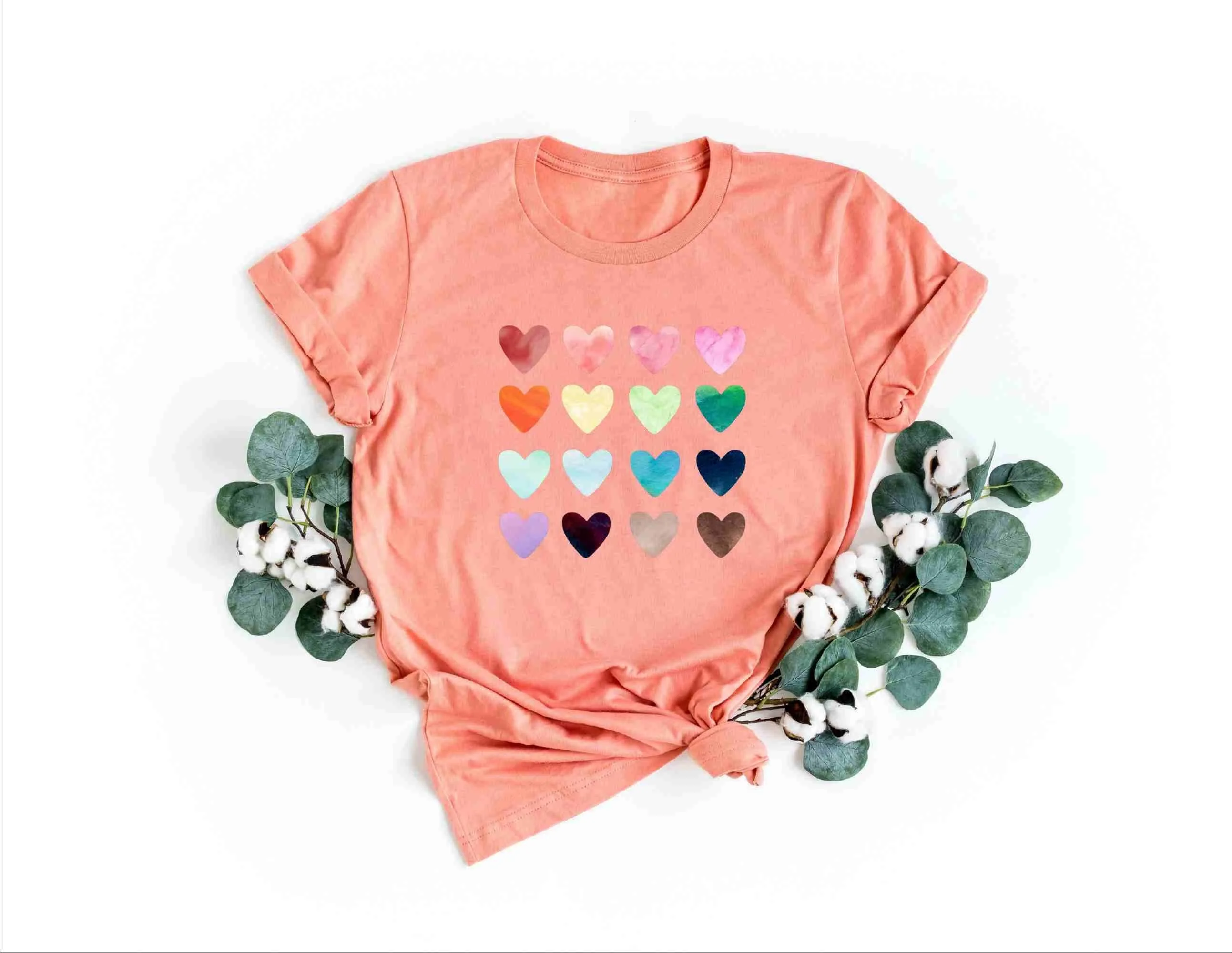 Watercolor HearT T Shirt Teachers Valentines Day Colourful Hearts Pastel Love Kindness