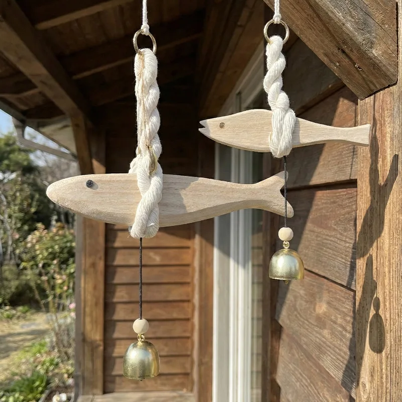 Mediterranean-Style Wooden Fish Wind Chime Wooden Fish Ornament Wall Decor Fish-Shaped Wind Chime