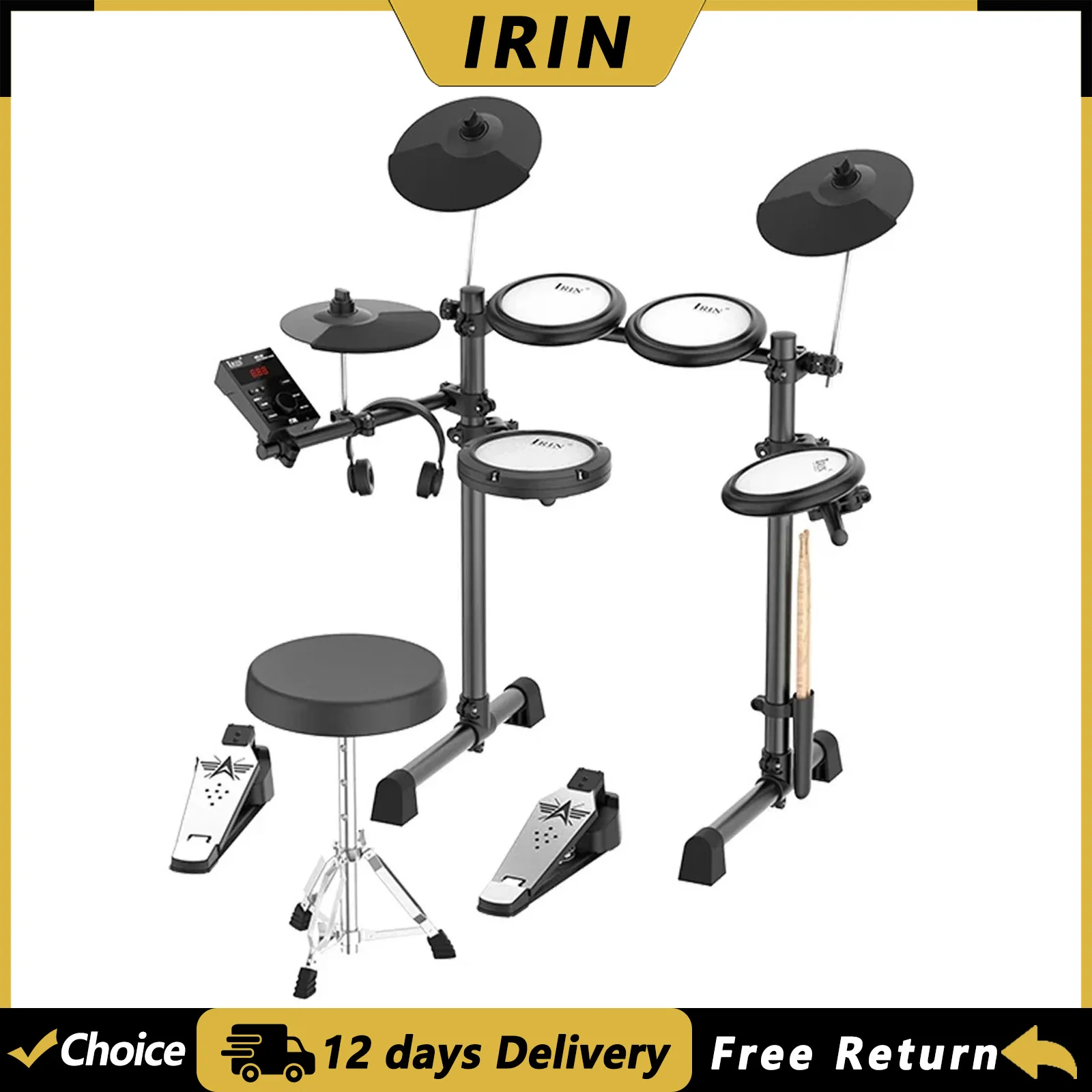 IRIN ND-08 Electric Drum 5 Drum 3 Cymbal Silicone 300 Sounds With BT and USB MIDI Connection Headphone Percussion Instrument