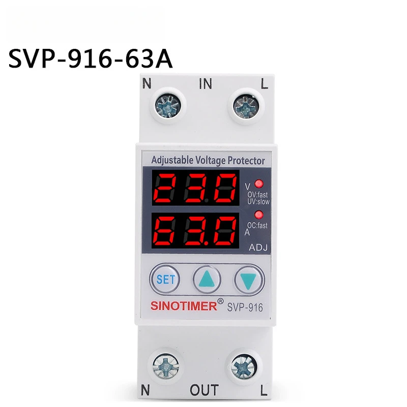 

SVP - 916 40A/63A/80A Adjustable 220V Self - Resetting Smart Over - Under Voltage Protector with Current Limiting and Time Delay