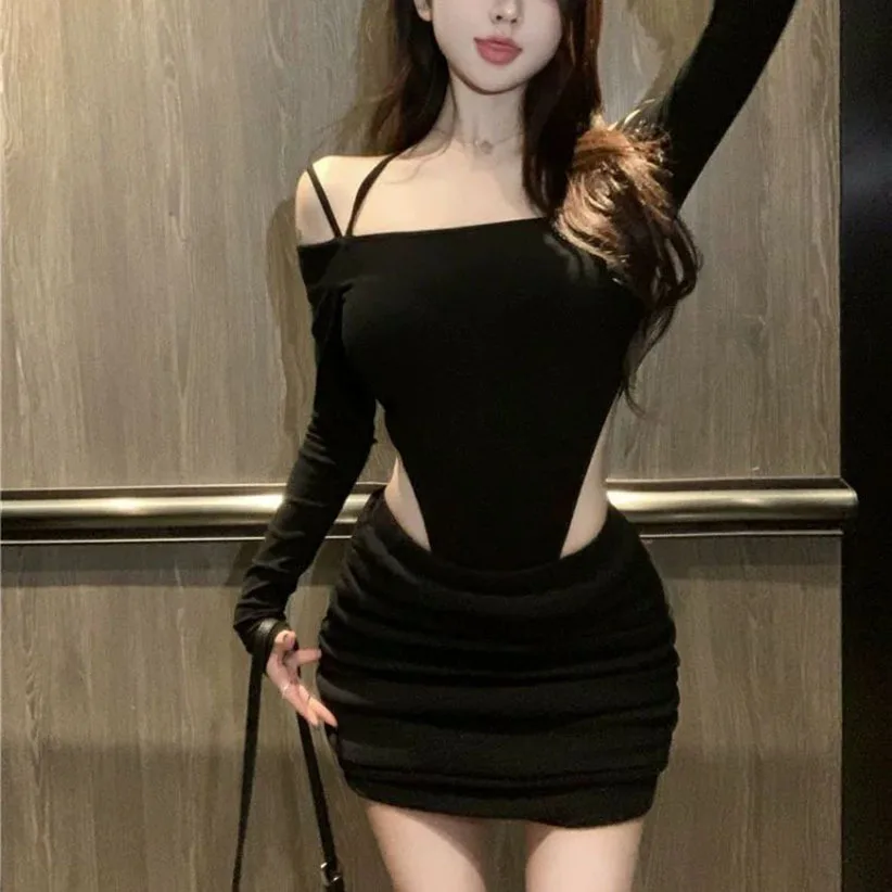 New Pure Desire unique and distinctive design neckline off-the-shoulder irregular top feminine and hot girl T-shirt