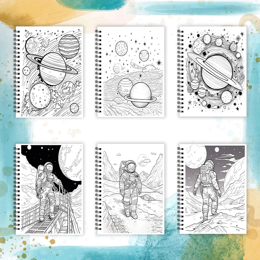 Astronauts and Planets Adult Coloring Book - 8.3x 11.2 Inch 32 Page Coloring Book - Helps Reduce Stress and Ease Emotions