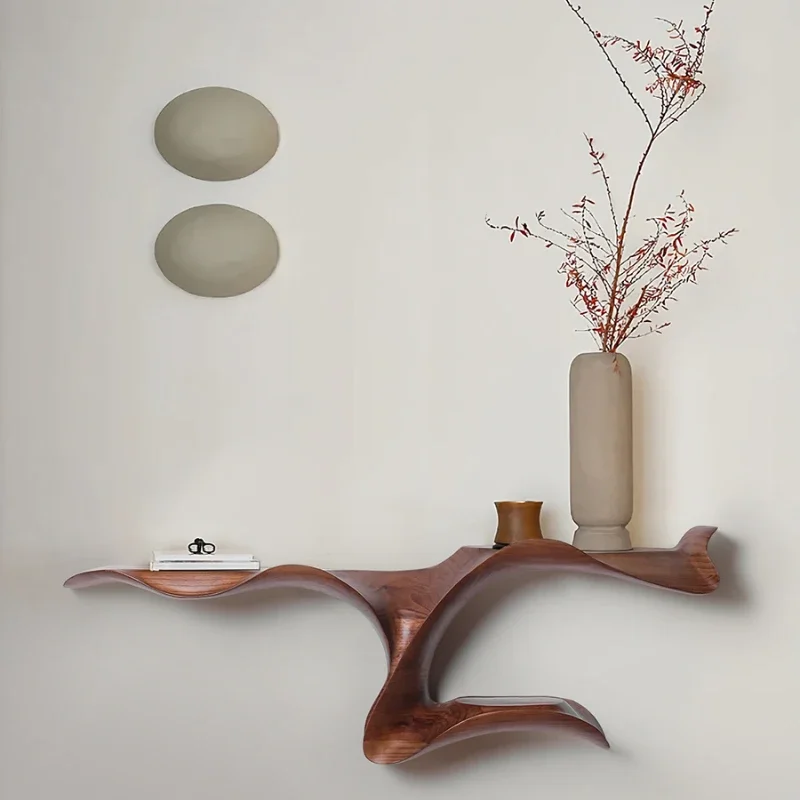 

Entry entrance table Art special-shaped solid wood strip case Extremely narrow entrance table Wall shelf