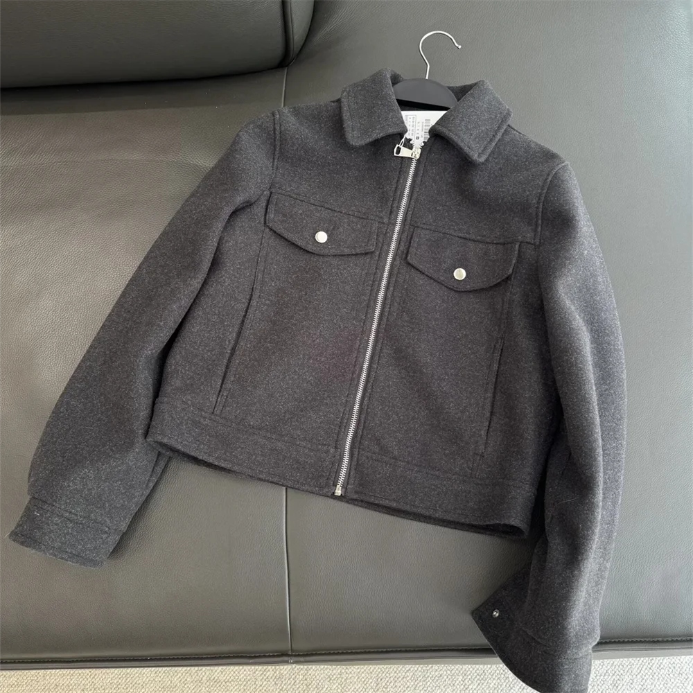 المرأة الجديدة أزياء تنوعا الياقة طويلة الأكمام عارضة جيب الديكور لينة سستة سترة معطف #4