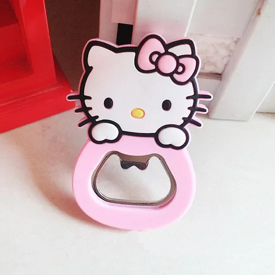 MINISO Kawaii  Anime Silicone Wine Opener Hello Kitty Girl Heart Beer Bottle Opener Refrigerator Magnet Portable