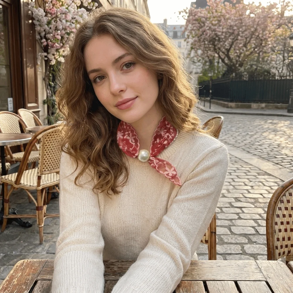 Snap Closure Magnetic Buckle Lazy Scarf Elegant Versatile Pearl Lace Neck Scarf Adjustable Collarbone Chain Shirt Collar Scarf