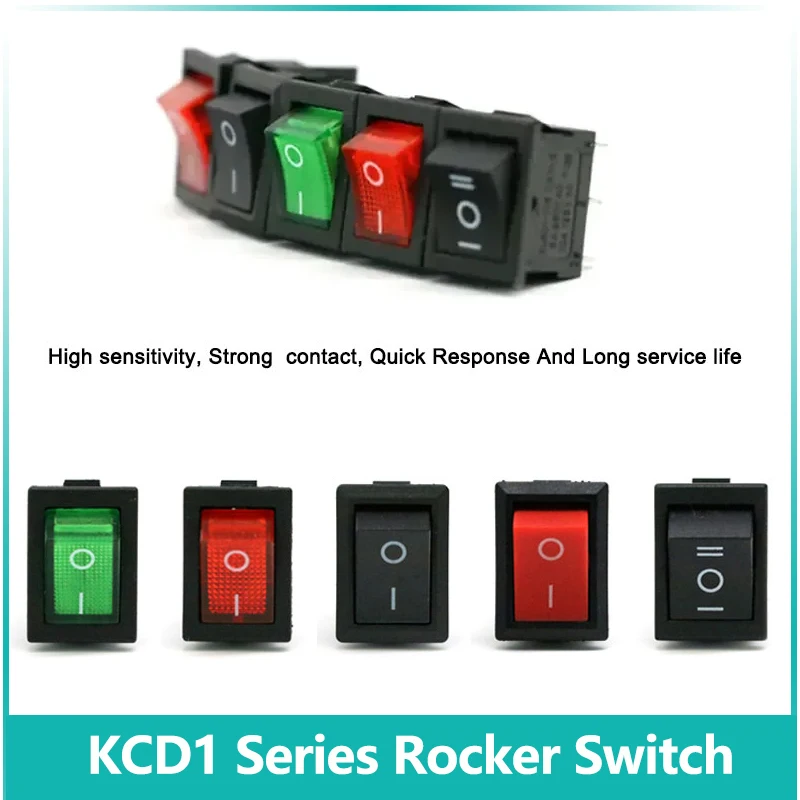 

1/5/10Pcs KCD1 Series 2/3/4/6 Pin 2/3 Boat Car Rocker Position Power Switches 6A/250V 10A/125V AC 15mm x 21mm Black Red Green