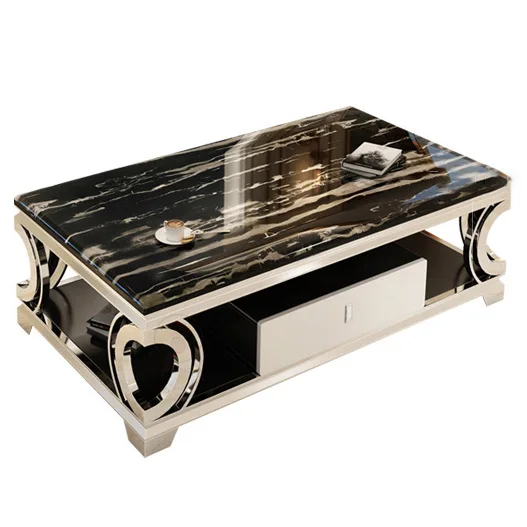 

Coffee table, living room, high-end, stainless steel, simple European style, marble, coffee table, tempered glass