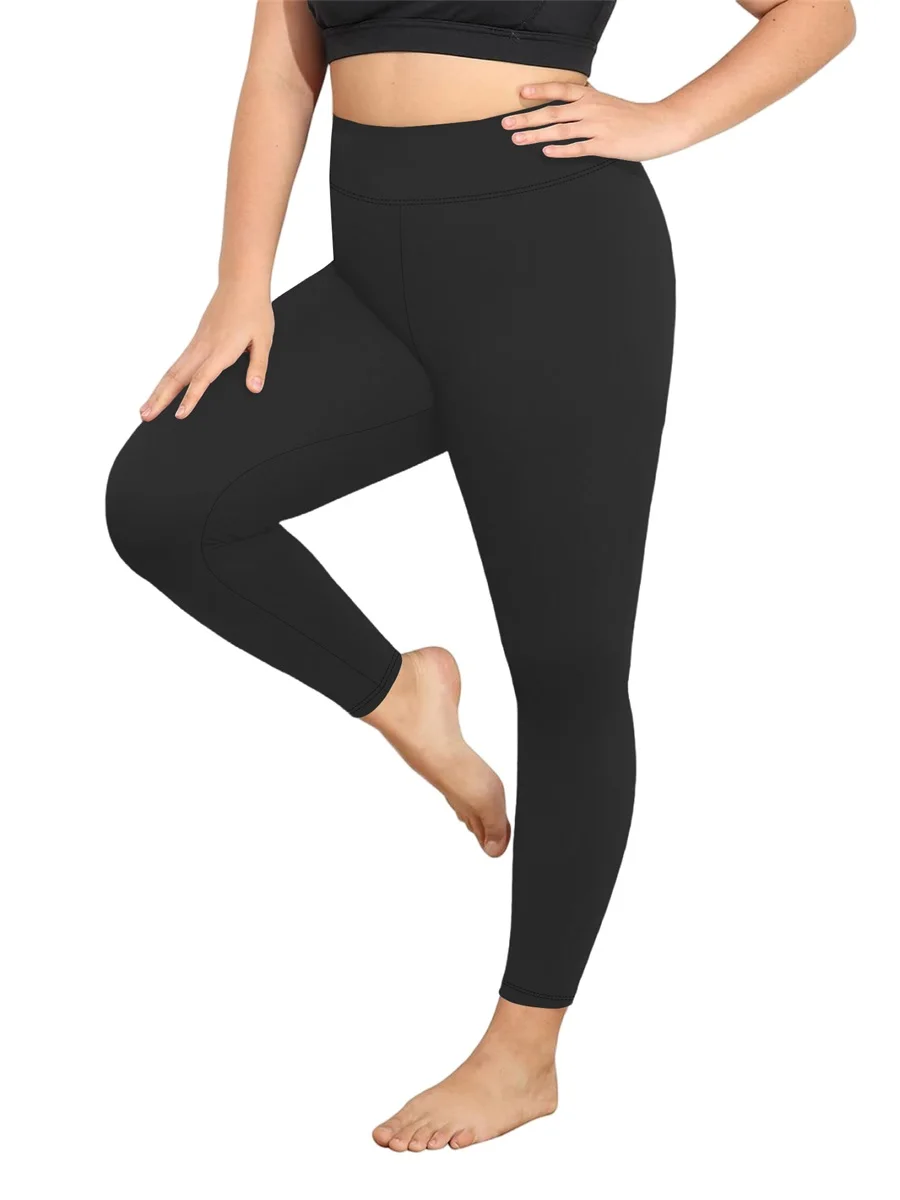 Leggings de yoga de cintura alta feminina plus size cor sólida estiramento calças de treino para correr ginásio fitness activewear calças de yoga