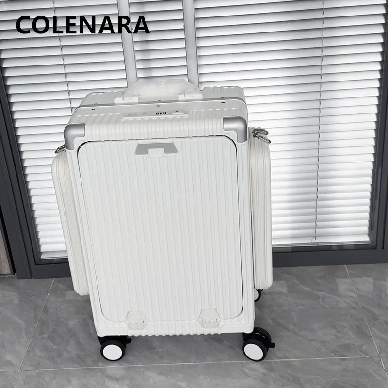 COLENARA USB Charging Suitcase Front Opening Boarding Box Aluminum Frame Trolley Case 20