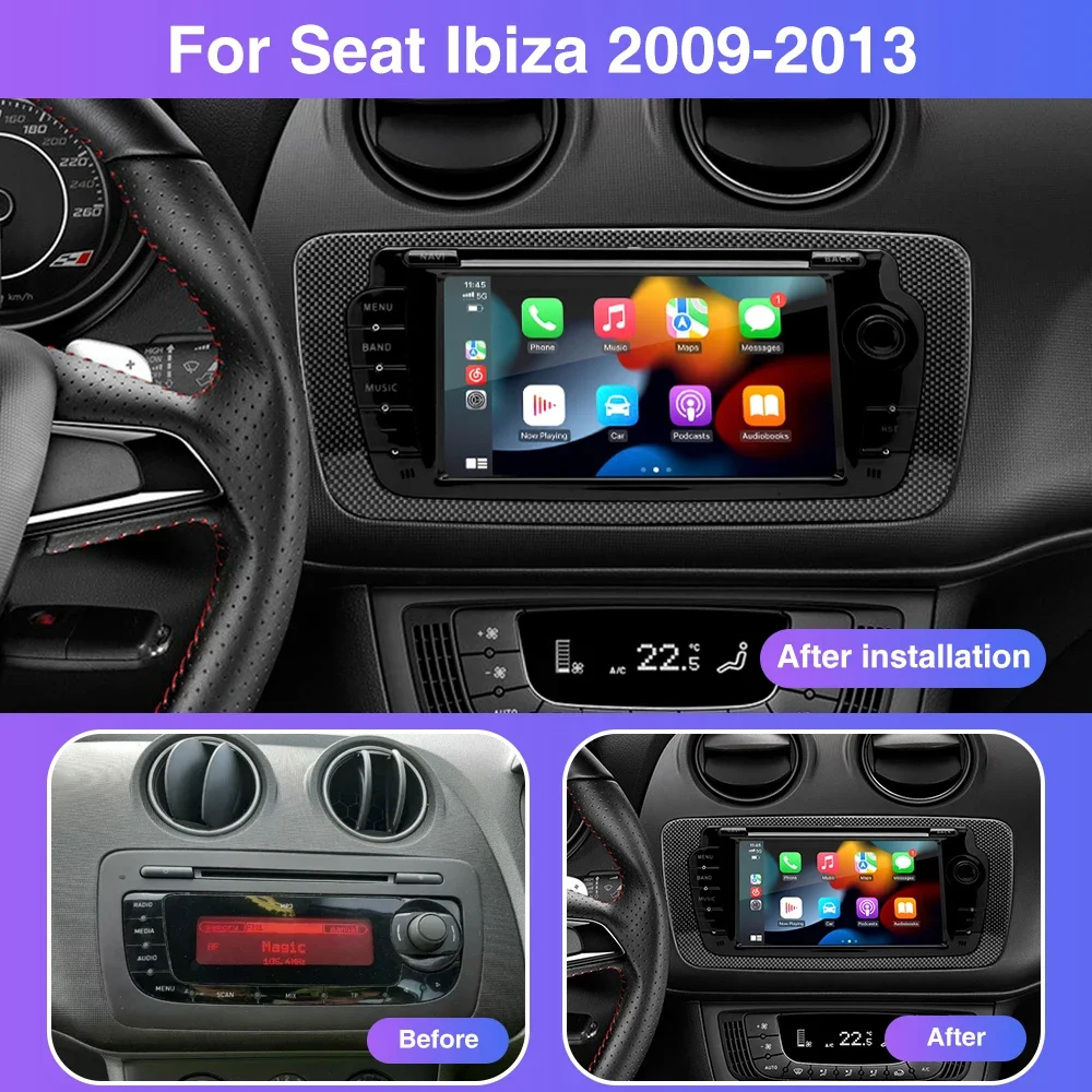 Grandnavi 7 pulgadas Android 11 Radio de coche para Seat lbiza 6j 2009-2013 reproductor de vídeo Multimedia inalámbrico Carplay Android Auto GPS