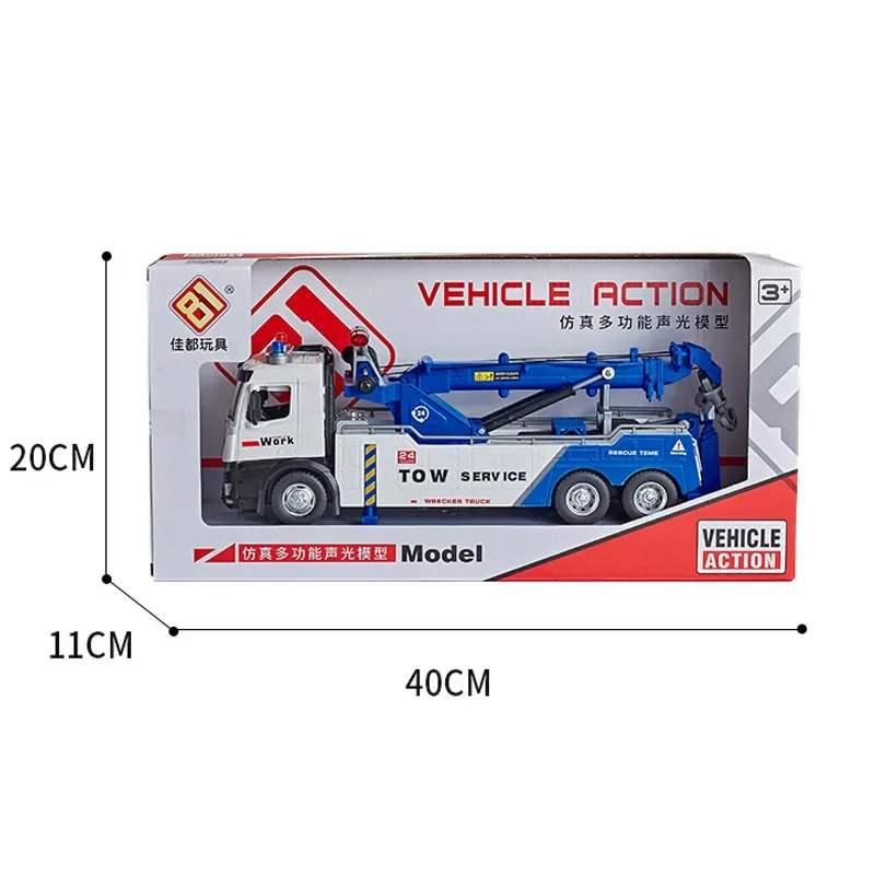 Grote dubbele haak reddingsauto kraan legering voorgeluid en licht grote technische bediening auto simulatie trailer speelgoed