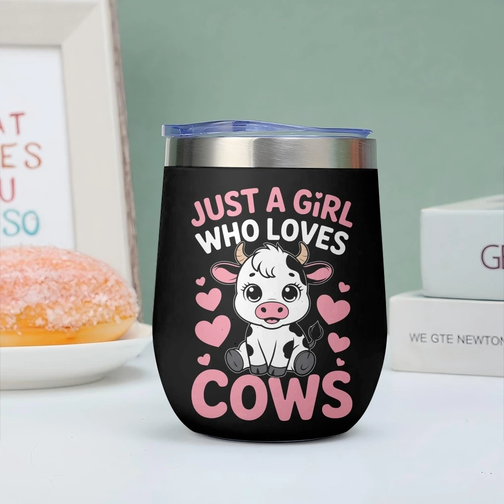 Solo una chica que ama las vacas, termo de 12 oz, vaso térmico para vino, taza de café con aislamiento al vacío, termo con forma de huevo