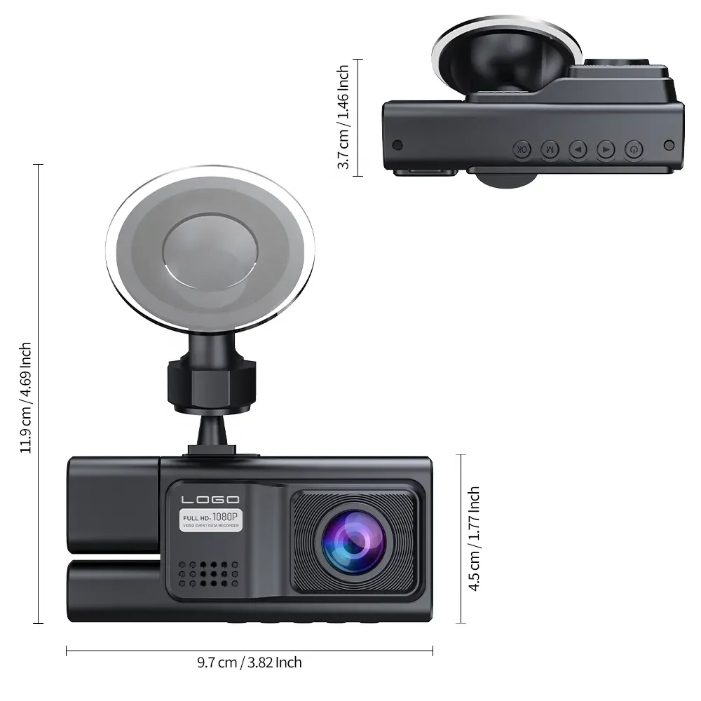 عالية الوضوح 360 سيارة فيديو 3 عدسات IPS شاشة زاوية واسعة ورؤية ليلية داشكام لمسجل القيادة #1