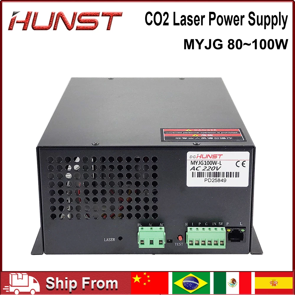 Fuente de alimentación láser Hunst CO2 MYJG-100W para máquina de corte y grabado láser de 80W 100W