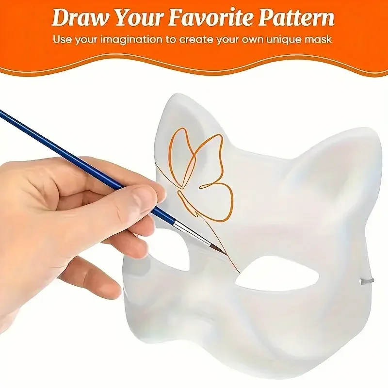 หน้ากากพลาสติกสีขาวเปล่าสำหรับฮาโลวีน คอสเพลย์ แมว สุนัขจิ้งจอก DIY หน้ากากครึ่งหน้าสำหรับระบายสี แต่งกายแฟนซีสัตว์ งานปาร์ตี้ ของตกแต่งงานฝีมือ