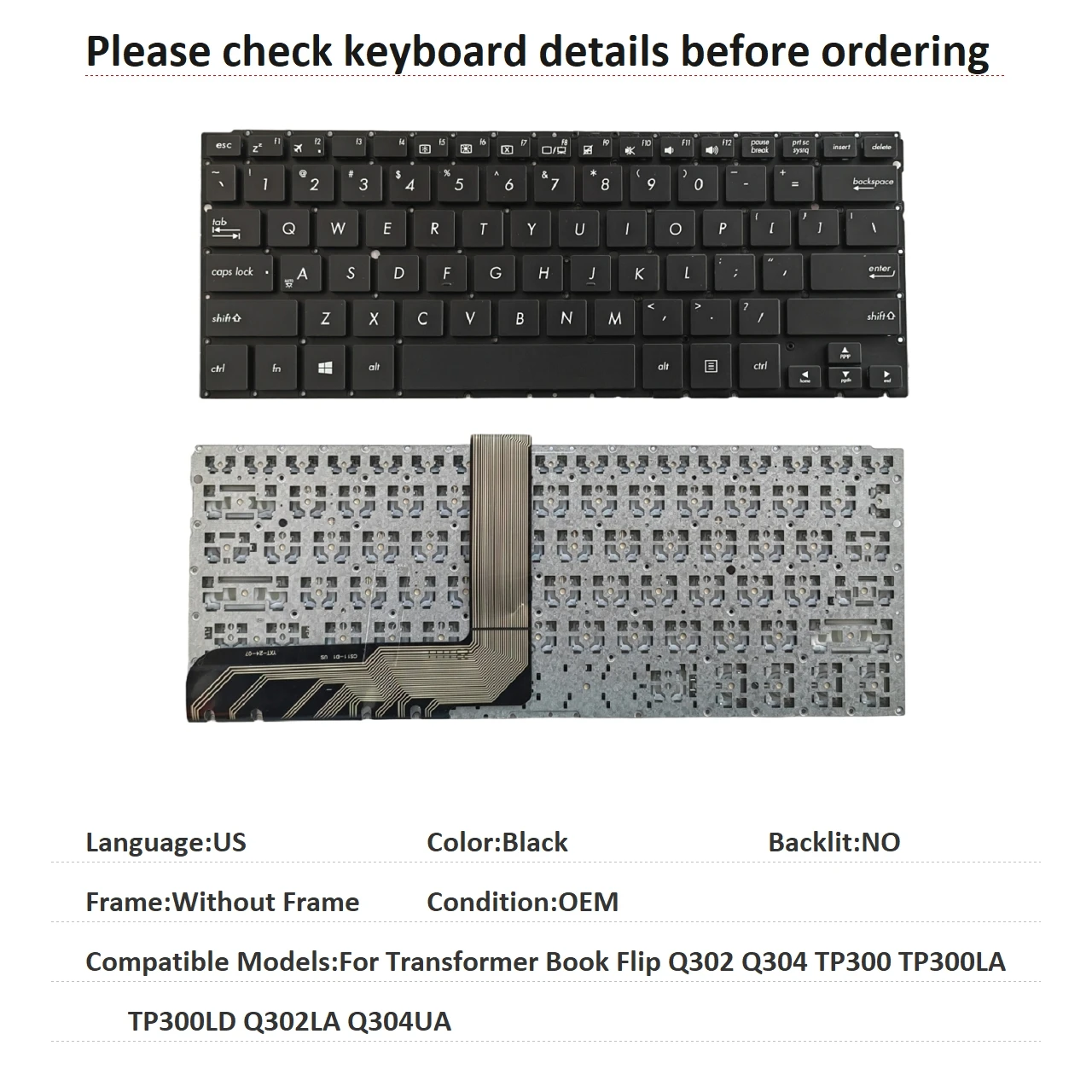 New US Language  Keyboard For ASUS Transformer Book Flip Q302 Q304 TP300 TP300LA TP300LD Q302LA Q304UA Replacement Keyboard