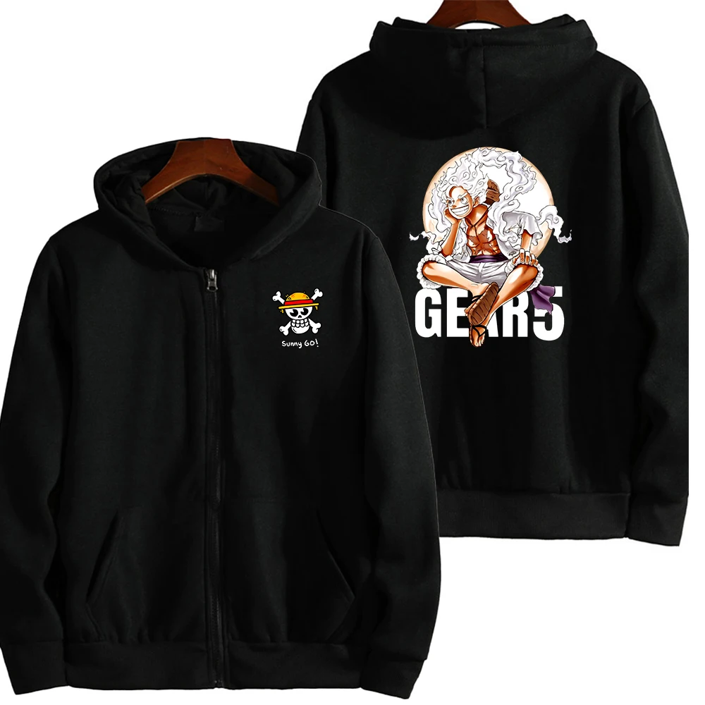 

Manga One Piece Gear Zippered Hoodie Roronoa Zoro Women's Fun Cartoon Luffy High Quality Sweatshirt Ullzang Japanese Anime 90s P