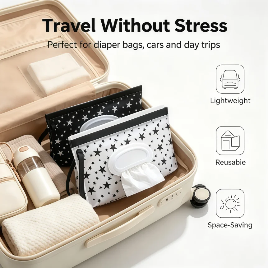 2Pack Portable Baby Wipe Dispenser Lightweight Travel Wet Wipe Holder Reusable Wipes Dispenser Cases for On-the-Go